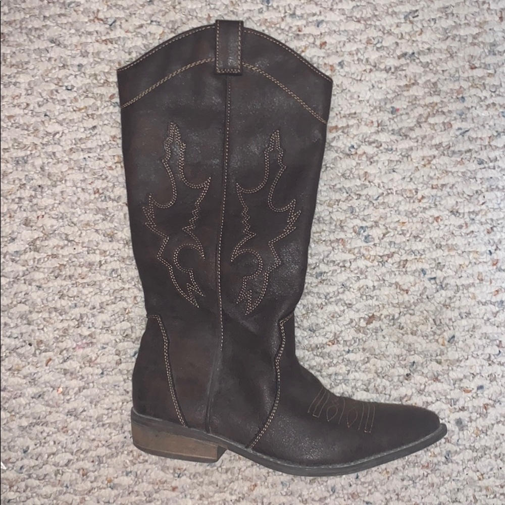 Cowboy/girl boots, not real leather.